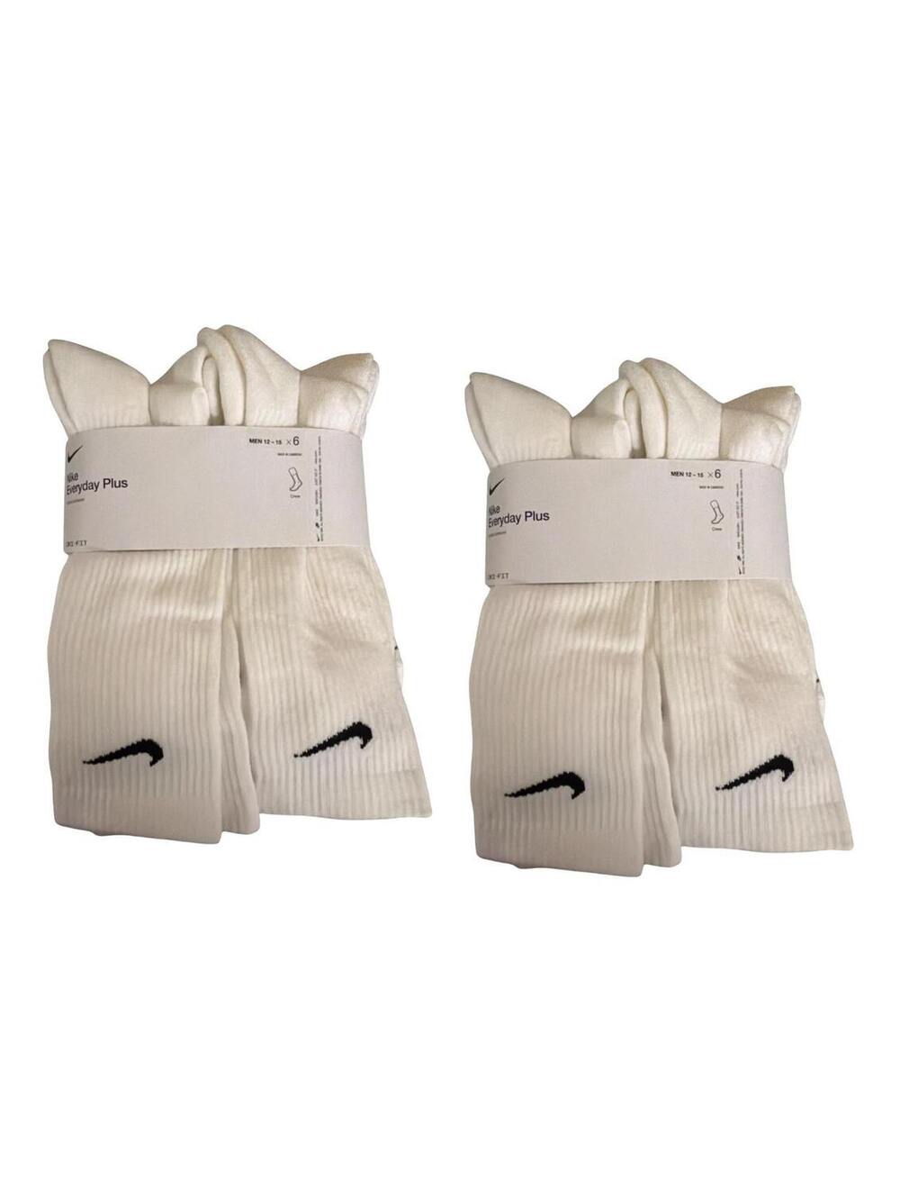 Nike Everyday Plus Crew Socks White Mens XL 12-15 Dri-FIT 6 Pairs New 2 PACK